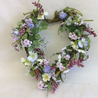 Large Rustic Meadow Flower Heart Wreath Pew End